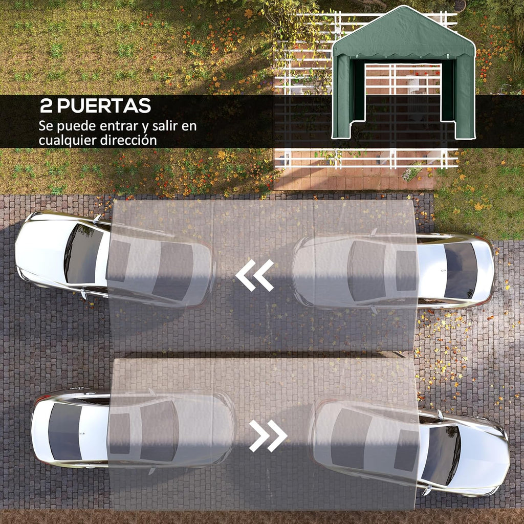 2026 Outsunny Carpa Garaje 6x3 m Garaje Exterior para Coche Impermeable Garaje Portátil Anti-UV con Paredes Laterales Desmontables y 2 Puertas con Cremallera Verde