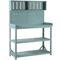 2026 New65" Large Wooden Farmhouse Rustic Outdoor Potting Bench Table, Patio Workstation, Garden Potting Bench with 4 Storage Shelves and Side Hook,Green
