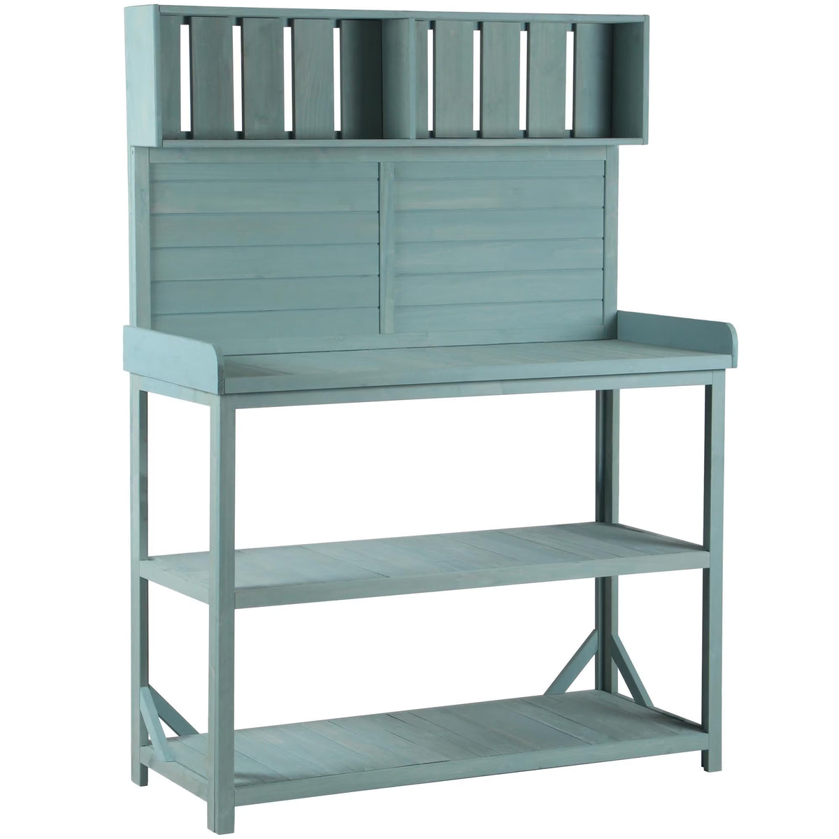 2026 New65" Large Wooden Farmhouse Rustic Outdoor Potting Bench Table, Patio Workstation, Garden Potting Bench with 4 Storage Shelves and Side Hook,Green