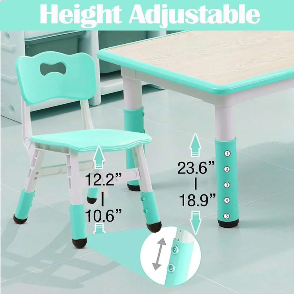 2026 NewTROPOW Kids Table and Chairs,Height Adjustable Toddler Table and 6 Chair,Multi-Activity Table with Graffiti Desktop Non-Slip Legs for Ages 2-10,Children Activity Table for Daycare,Classroom,Blue