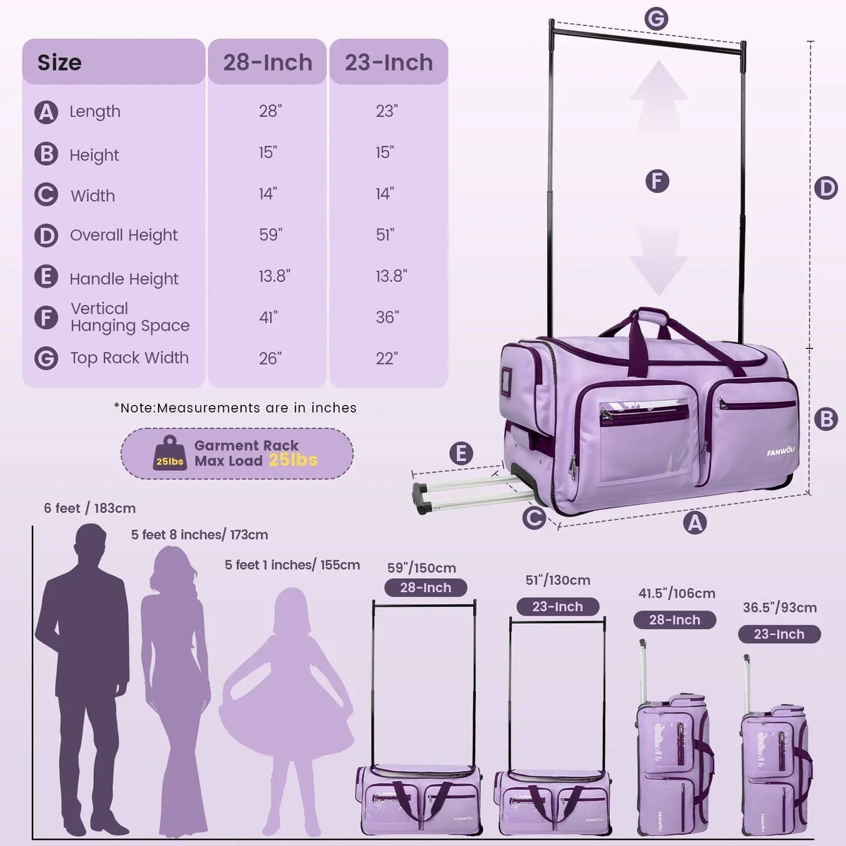 2026 NewFegat Dance Bag with Garment Rack - 28"Collapsible Rolling Competition Dance Duffle Bag Lightweight Costume Wheeled Suitcase for Dancers Shows Livestreamer Athletes