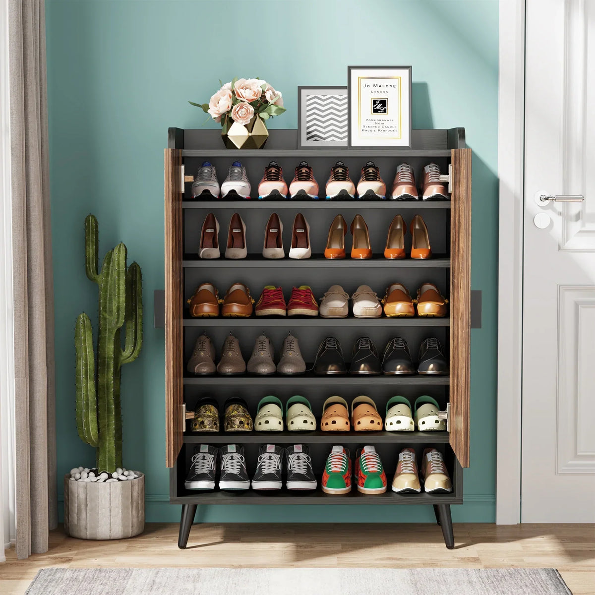 2026 NewTribesigns Shoe Cabinet with Doors, 7-Tier Shoe Storage Cabinet with Adjustable Shelves, Wood Grain Shoes Rack Shoe Organizer