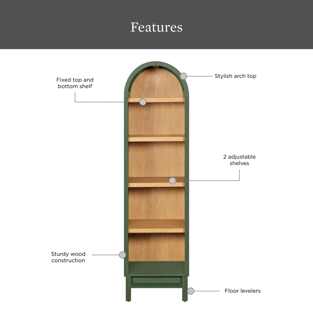 2026 NewBetter Homes & Gardens Juliet Narrow Arch Bookcase, Deep Green and Light Honey