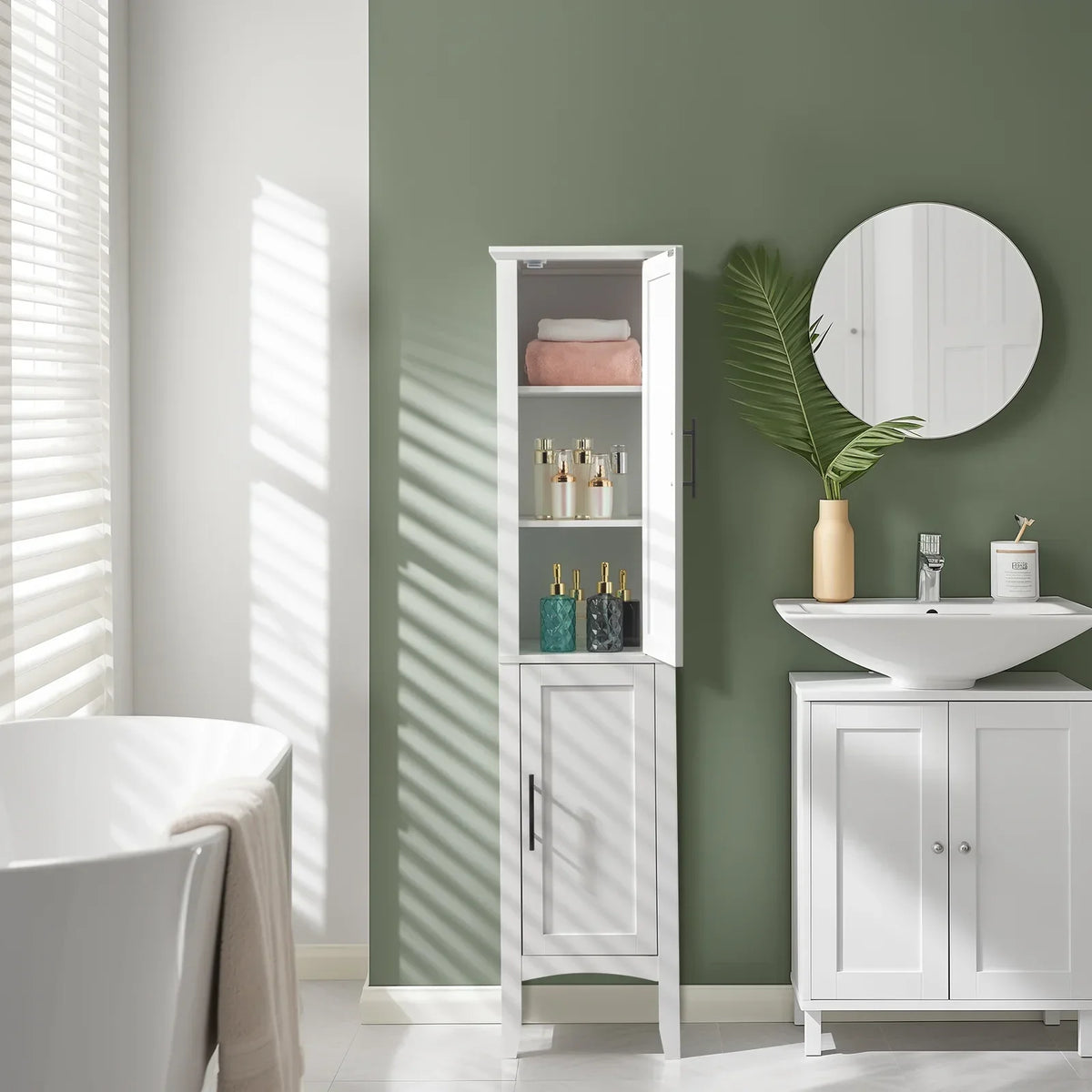 2026 NewKtaxon Bathroom Storage Cabinet Narrow Tall, Freestanding Cabinet Storage Tower with 2 Door, White