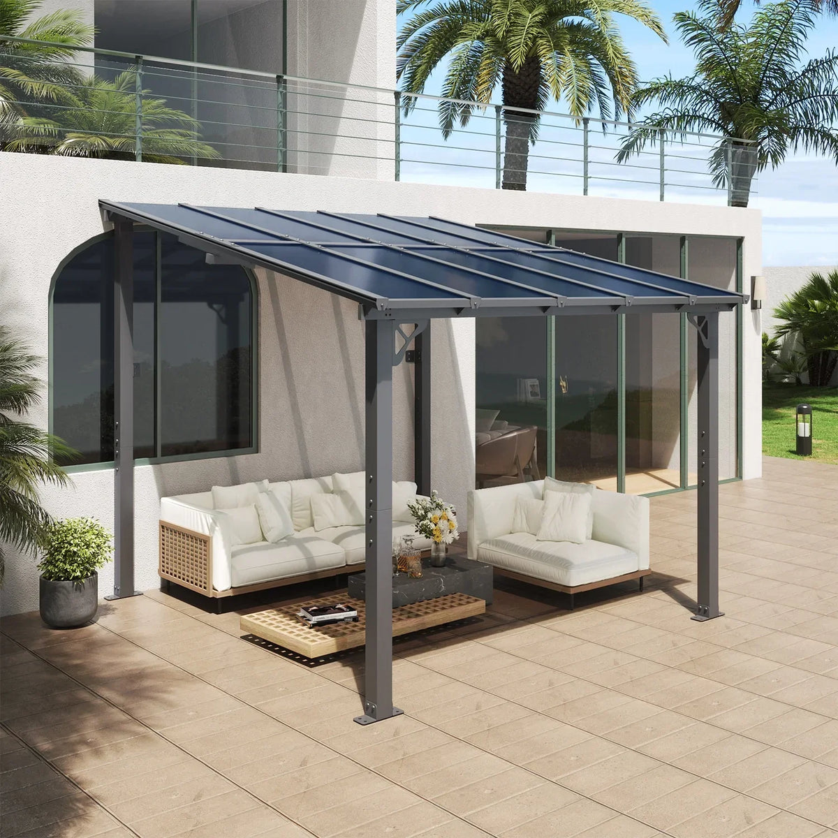 2026 NewAoxun 8' x 5' Gazebo for Patio, Gazebo Pergola with Sloped Roof, Grill Gazebo Large Wall-Mounted Heavy Duty Awnings, for Backyard, Deck, Patio