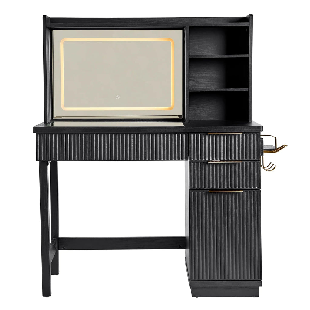 2026 NewBetter Homes & Gardens Lillian Vanity Desk with LED Lighted Mirror, White Finish