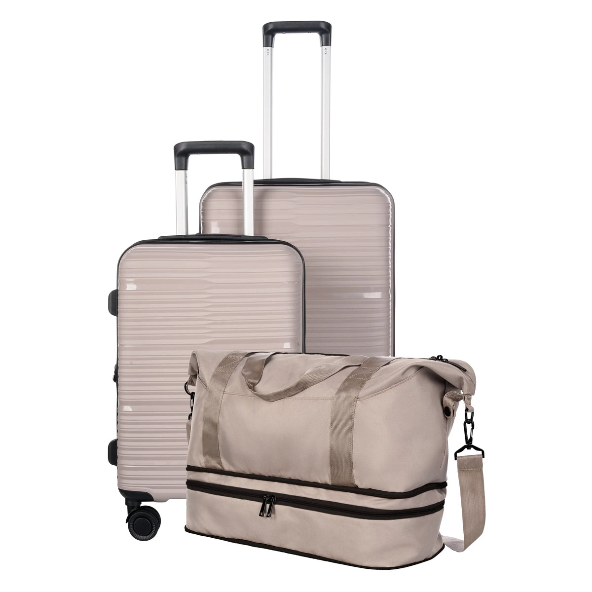 2026 NewProtege 3-Piece Luggage Set, Taupe Splash, 20-inch Carry On, 25-inch Checked Suitcase & Weekender Duffel