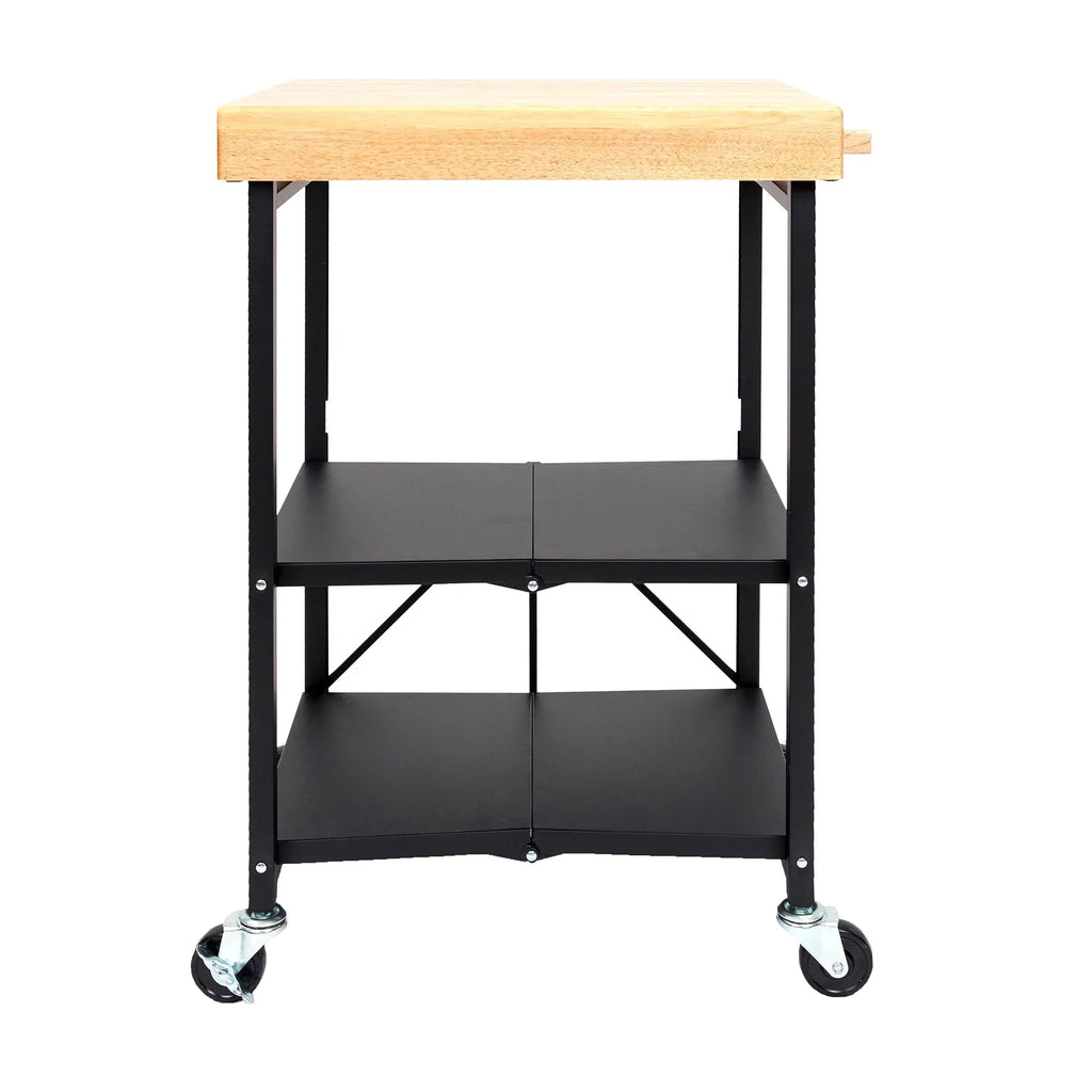 2026 NewOrigami Foldable Wheeled Portable Solid Wood Top Kitchen Island Bar Cart