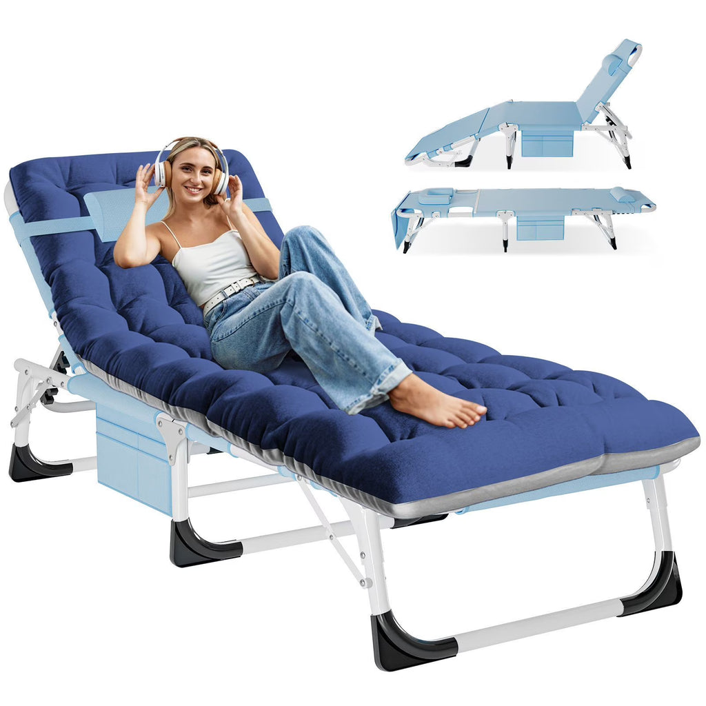 2026 NewMOPHOTO Lounge Chair with Mattress, Outdoor Chaise Lounge Support 440 Lbs, Adjustable Portable Heavy Duty Sleeping Cots Bed for Camping, Pool, Beach, Patio