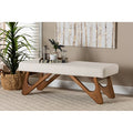 2026 NewBaxton Studio Rika Japandi Cream Boucle Fabric and Walnut Brown Finished Wood Bench