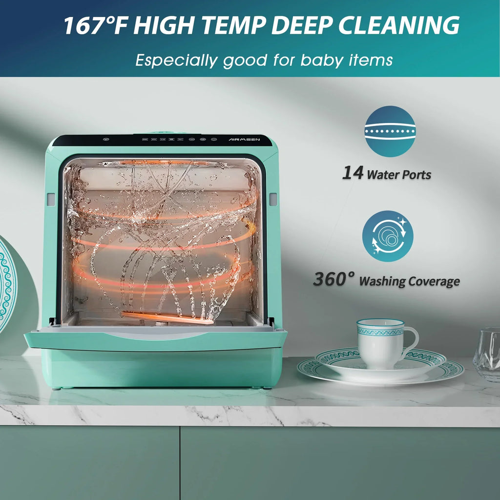 2026 NewAIRMSEN Portable Countertop Dishwasher with 5-Liter Built-in Water Tank and Air-Dry Function, 5 Washing Programs Mini Dishwasher, AE-TDQR03