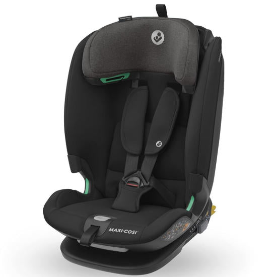 2026 Silla de coche convertible Maxi-Cosi Titan Plus i-Size, de 15 meses a 12 años (76-150 cm), protección contra impactos laterales G-CELL, 4 posiciones de reclinado, reposacabezas acolchado con espuma suave, color negro auténtico.