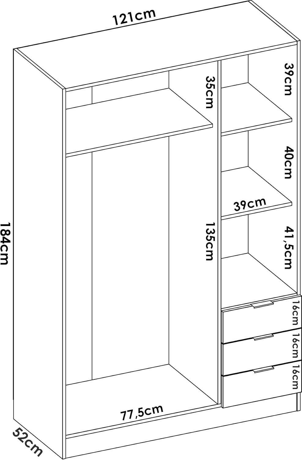 2026 DEKIT GRUPO RIMOBEL Armario Ropero 3 Puertas Y 3 Cajones - Blanco - 121X184X52 Cm
