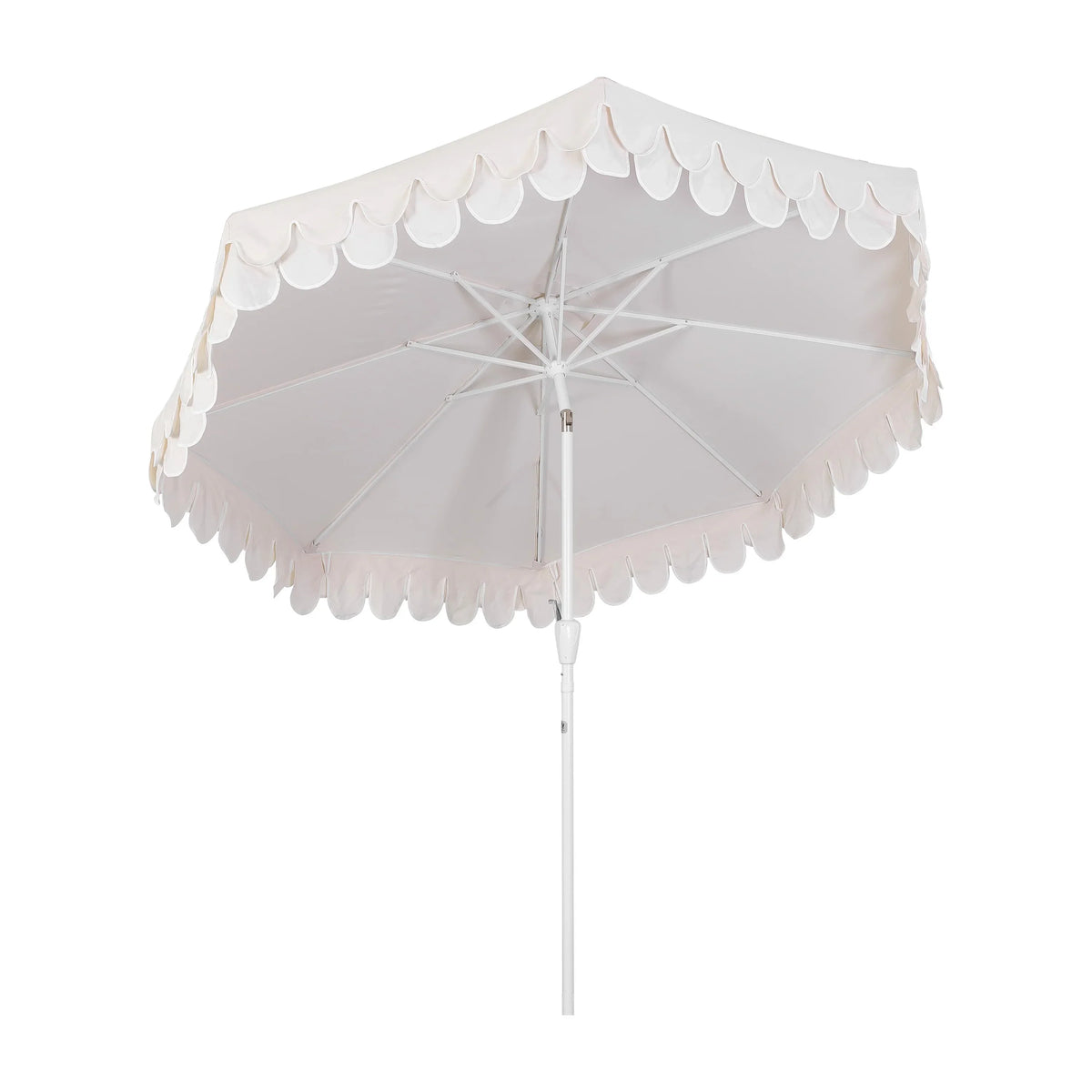 2026 NewJONATHAN Y Tracy 9 ft. Market Patio Umbrella, Classic Mid-Century Scalloped Fringe, with Auto-Tilt Crank, Wind Vent and UV Protection, Coral Pink/White, Dark Brown Pole