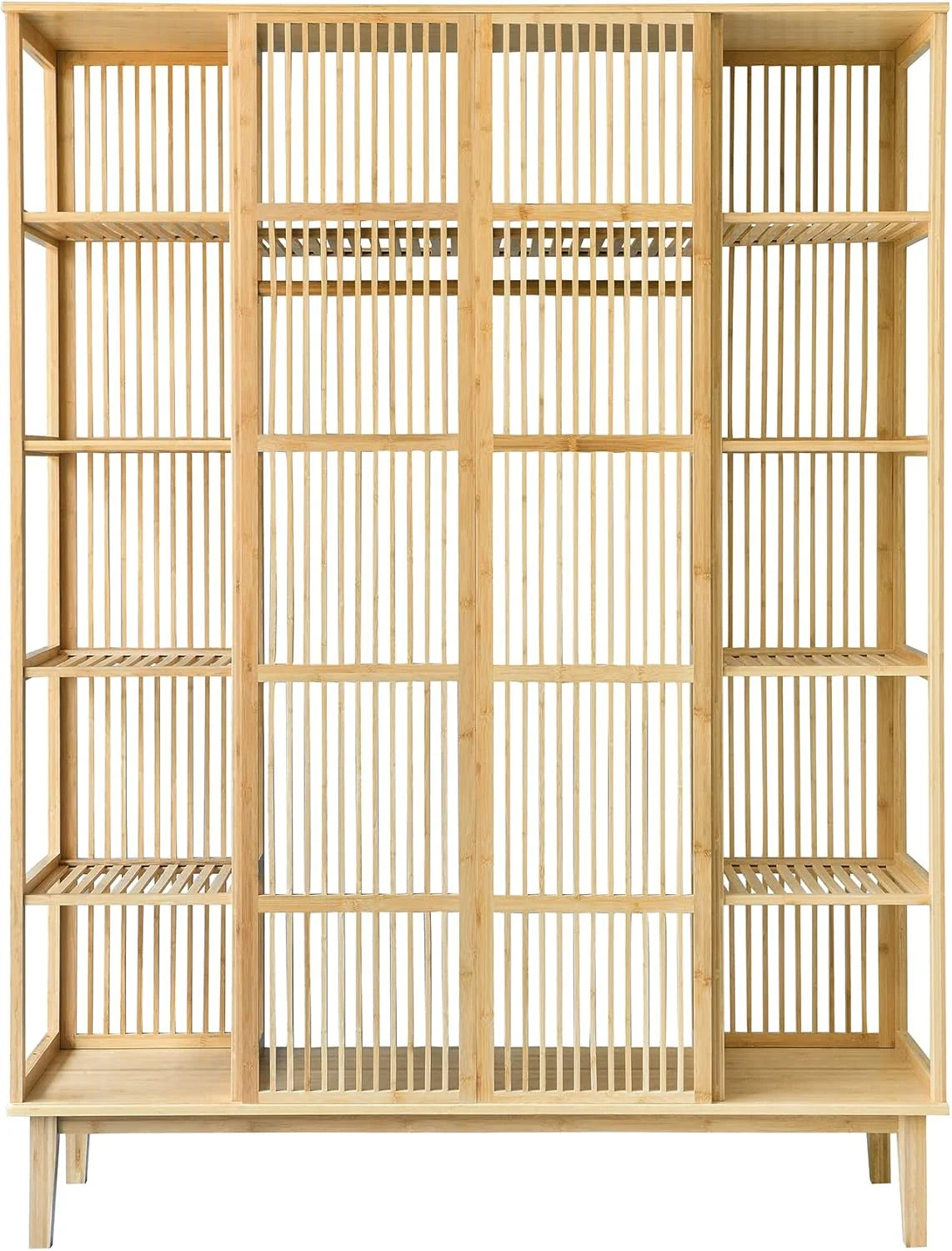 2026 [en.casa] Armario para Ropa con 2 Puertas Deslizantes Clóset con 12 Estantes y 1 Barra de Colgar Perchero de Bambú 185 x 140 x 45 cm Natural