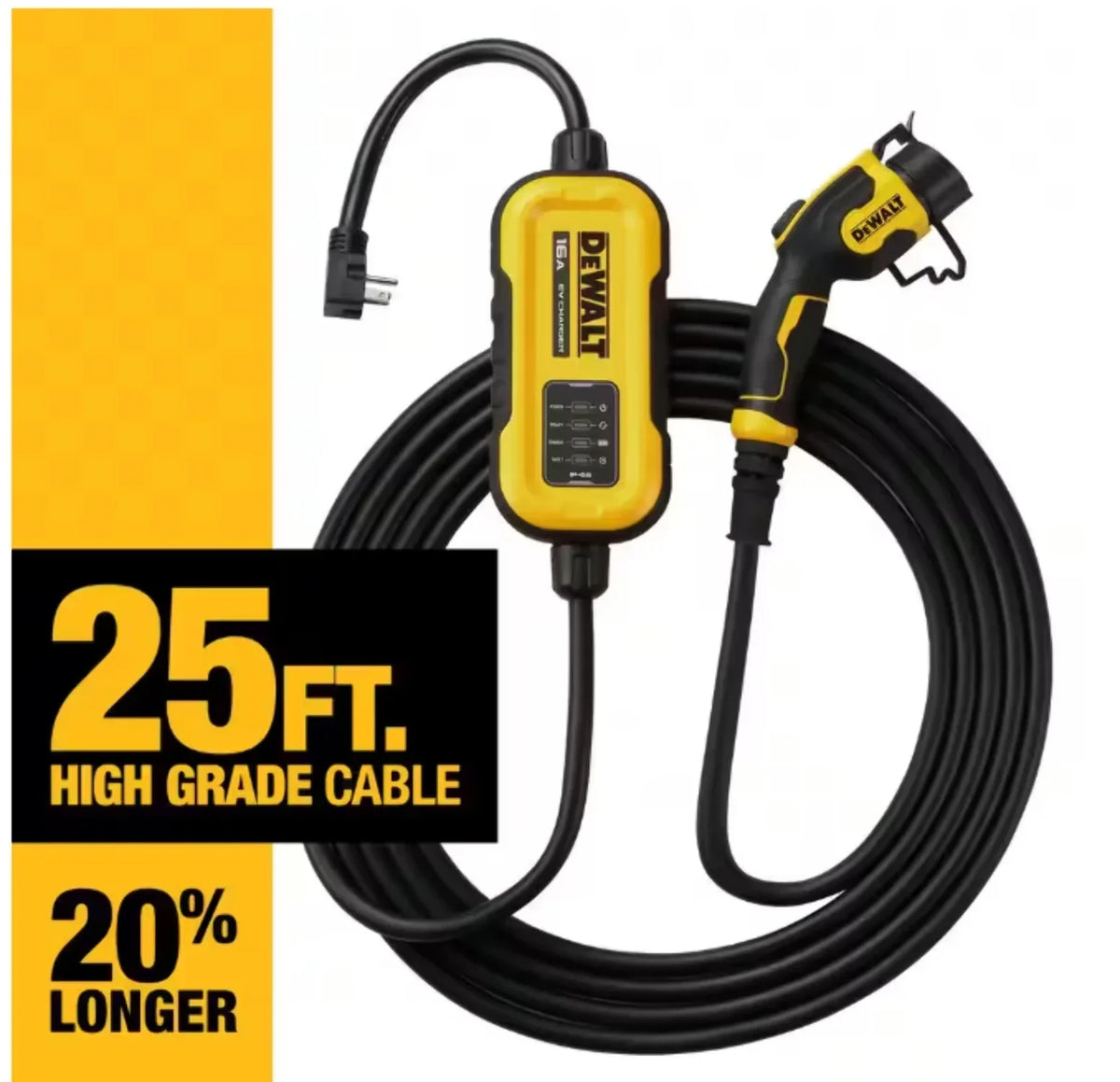 2026 NewDEWALT Level-2 Portable Electric Vehicle EV Charger up to 16 Amps, 120-240-Volt AC 3.8 KW, 25 Ft. Cable, Weatherproof