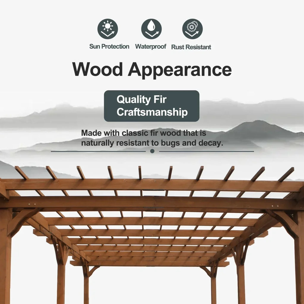2026 New12 x 10 FT Outdoor Pergola, Wooden Pergola Gazebo with Climbing Plant Support and Waterproof, for Patio Porch Garden Backyard, Brown