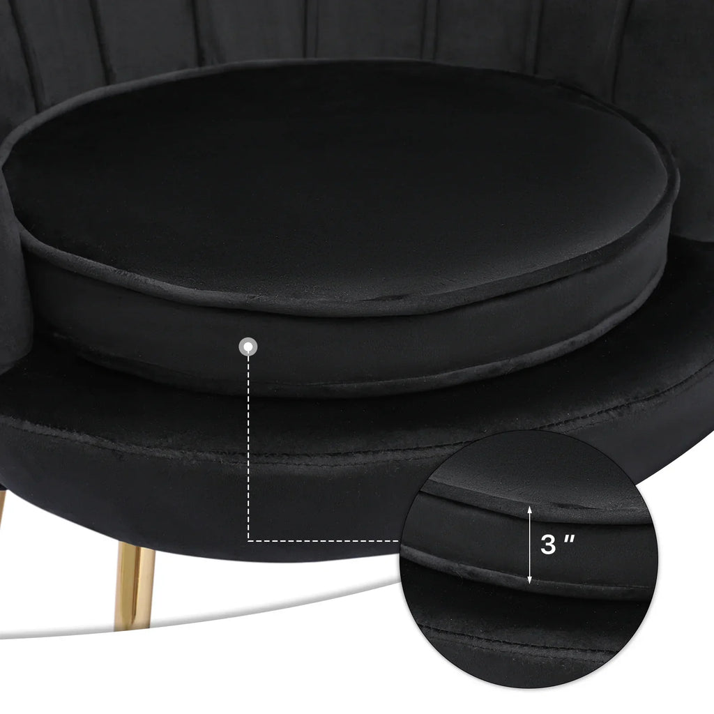 2026 NewMoNiBloom Set of 2 Velvet Tufted Accent Chair with Pillow and Stool, Upholstered Modern Single Sofa Side Chair with Padded Seat and Golden Metal Legs, Living Room Armchair, Black