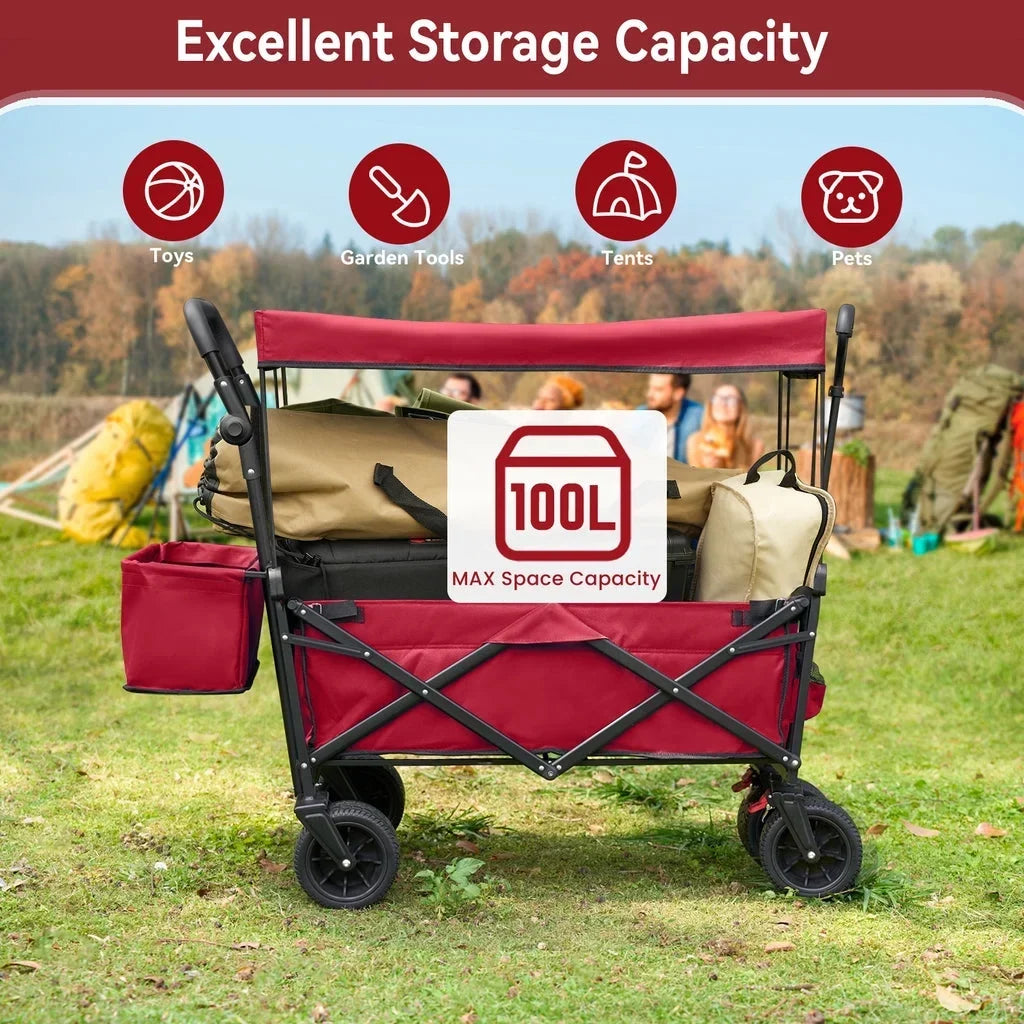 2026 NewVECUKTY Collapsible Garden Wagon Cart with Removable Canopy Black