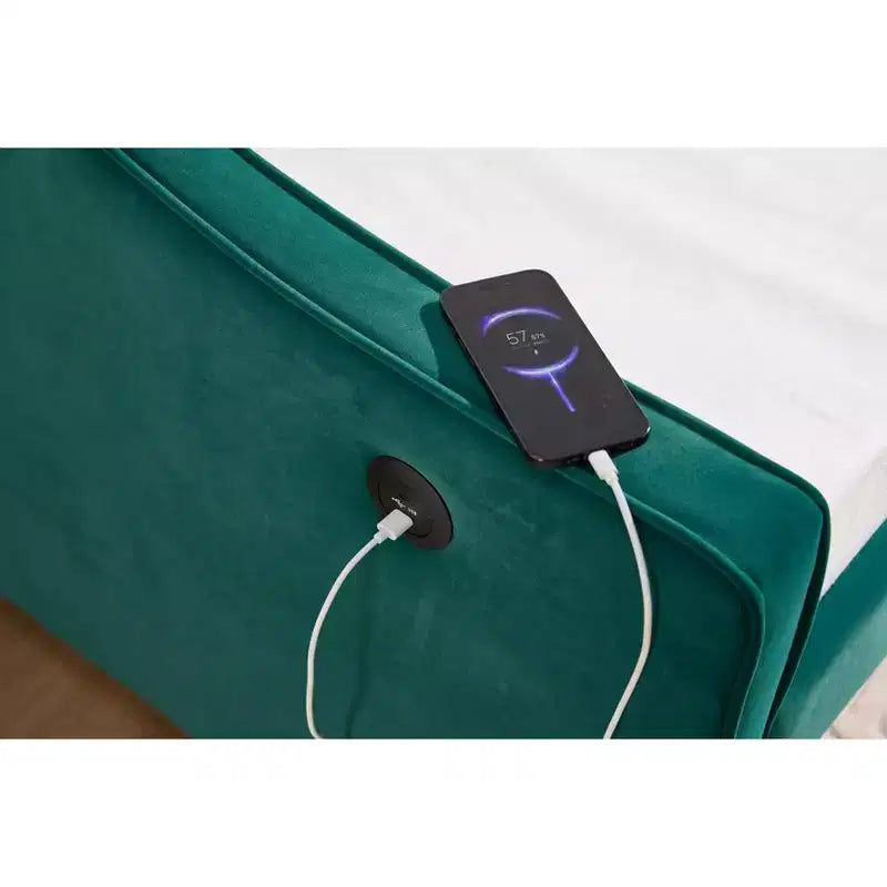 2026 Cama sofá Twin con cama nido, tapizada en terciopelo, puerto USB y bolsillos laterales - ModernLuxe