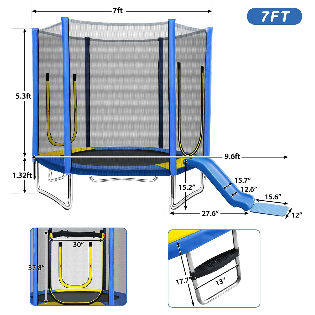 2026 New7FT Trampoline for Kids,Outdoor Recreational Trampoline with Safety Enclosure Net,Blue