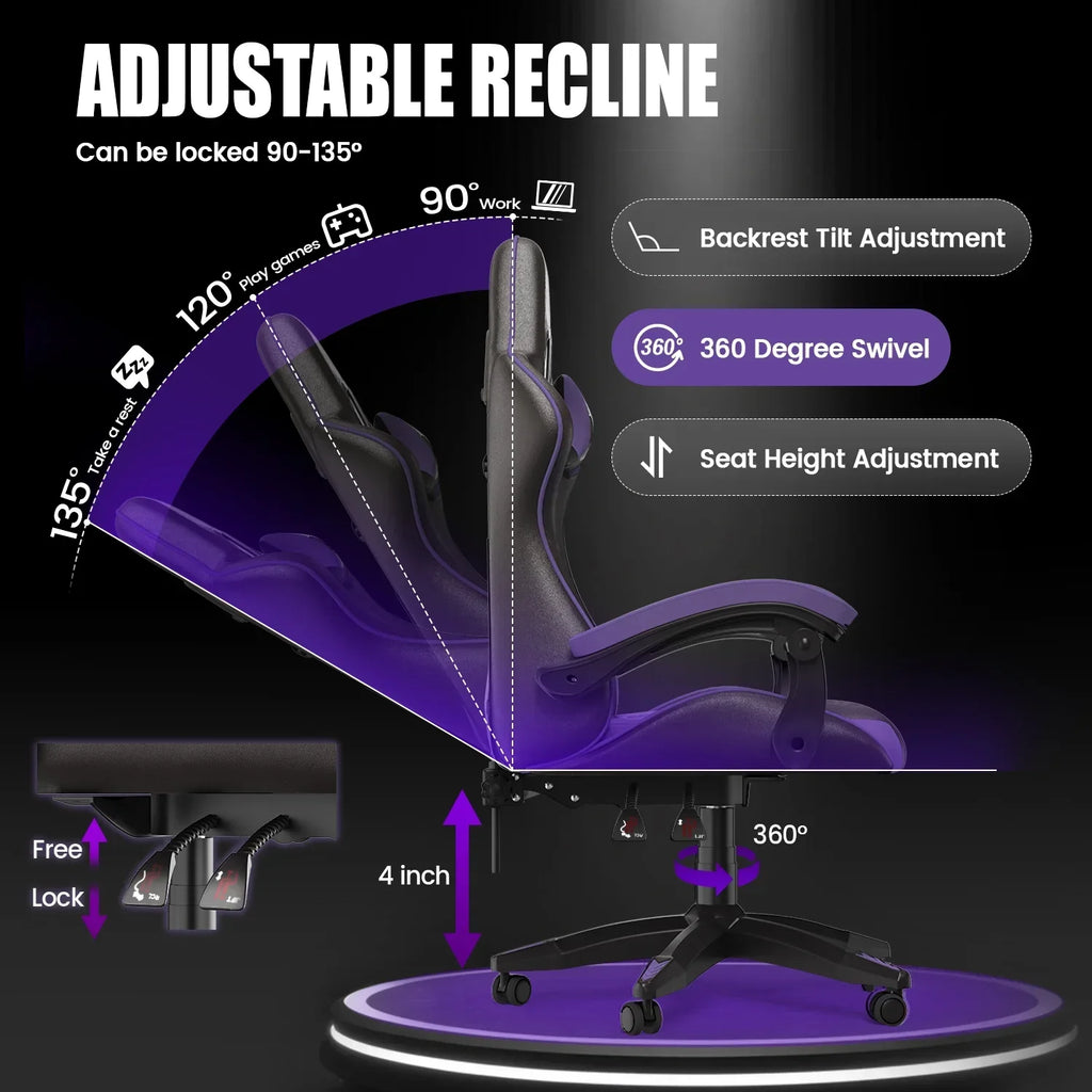2026 NewBigzzia Gaming Chair Office Chair, Ergonomic Game Chair with Height Adjustable Headrest and Lumbar Support for Adults Teens, Black & White