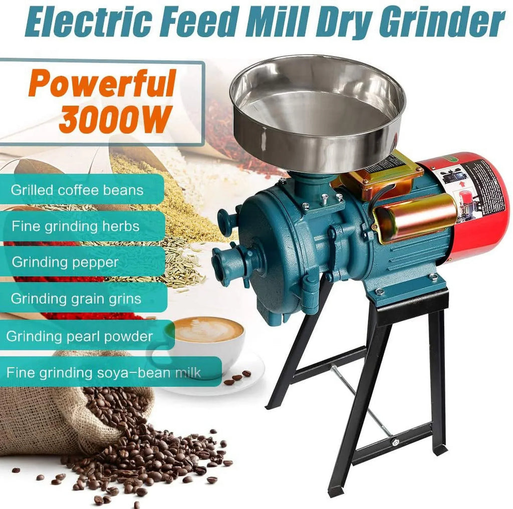 2026 NewNAIZEA 3000W Electric Grain Mill, 110V Corn Grinder, Heavy Duty Commercial Feed Mill, Wet Dry Cereals Grinder