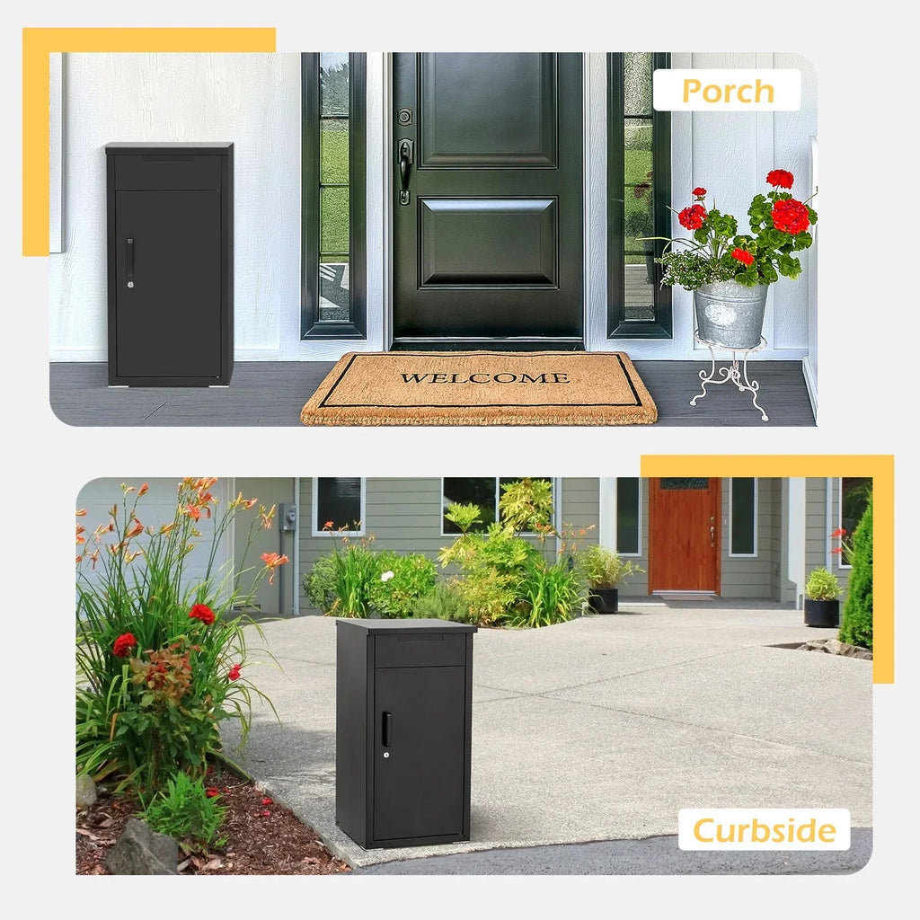 2026 NewAECOJOY Package Delivery Boxes for Outside Parcel Drop Box Outdoor Storage Box Wall Mounted Express Mail Package Delivery Box 17" x 16" x 38.3" Black