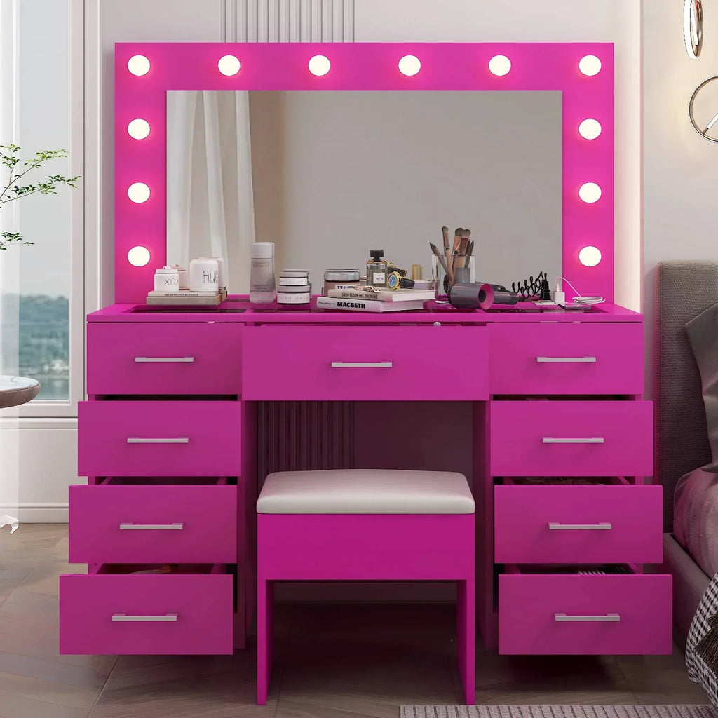 2026 NewKtaxon Large Makeup Vanity, Vanity Table Set w/ Visible Glass Top w/ Charging Station, White