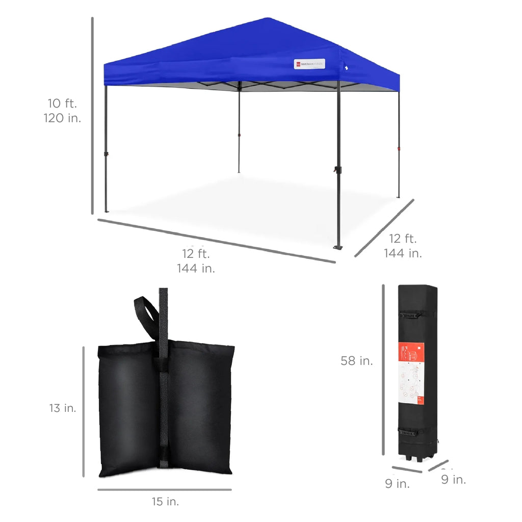 2026 NewBest Choice Products 12x12ft Easy Setup Pop Up Canopy w/ 1-Button Setup, Wheeled Case, 4 Weight Bags - Navy Blue