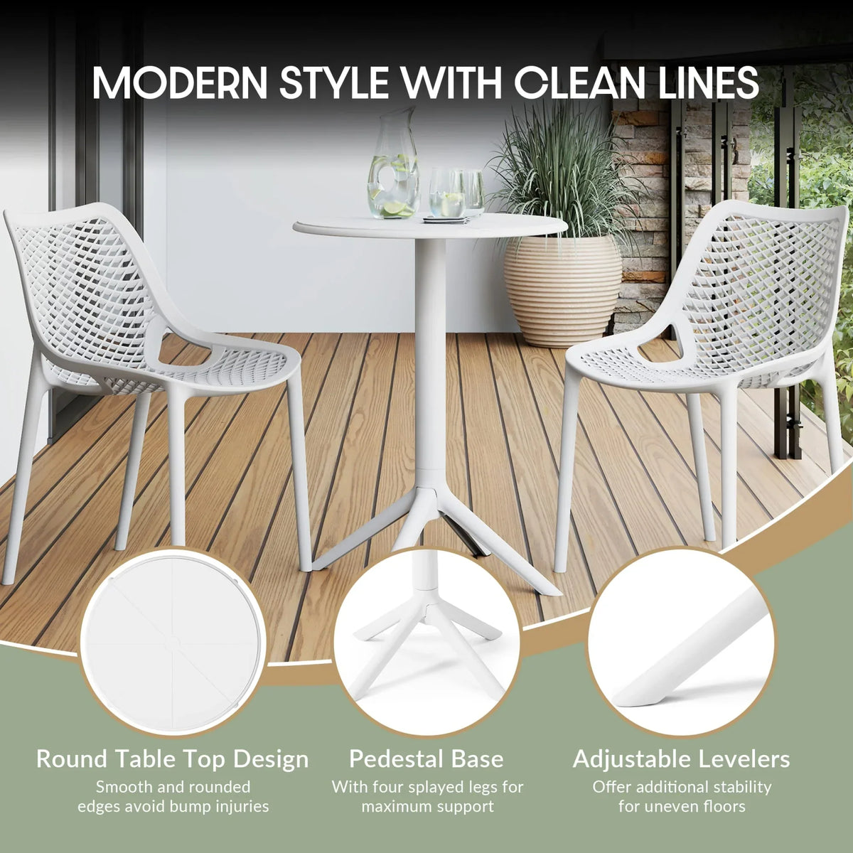 2026 NewWestinTrends Playa 3-Piece Outdoor Resin Patio Bistro Set with Stackable Patio Dining Side Chairs, Olive Green