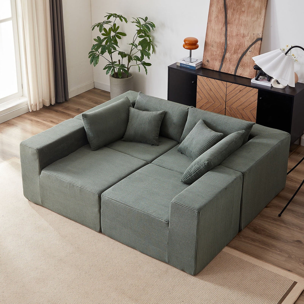 2026 New104-Inch Corduroy Modular L Shaped Sectional Sofa,Luxury Floor Couch Set,Upholstered Indoor Furniture,Foam-Filled Compressed Sofa for Living Room,Bedroom,4 PC Free Combination