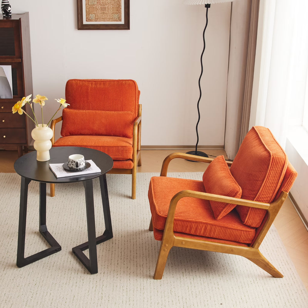 2026 NewKtaxon Accent Chair Corduroy Upholstered Armchair, Reading Club Chair with Pillow and Solid Wood Frame for Living Room Bedroom Furniture Off White