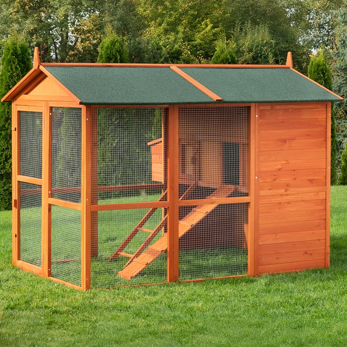 2026 Gallinero Miweba MyAnimal MH-15 XXL | 186x146x147 cm - Para 7 gallinas - Nido con corral - Percha - Resistente al invierno - 2 niveles - Gallinero con zona de puesta de huevos - Madera de pino - Aviario (Marrón)