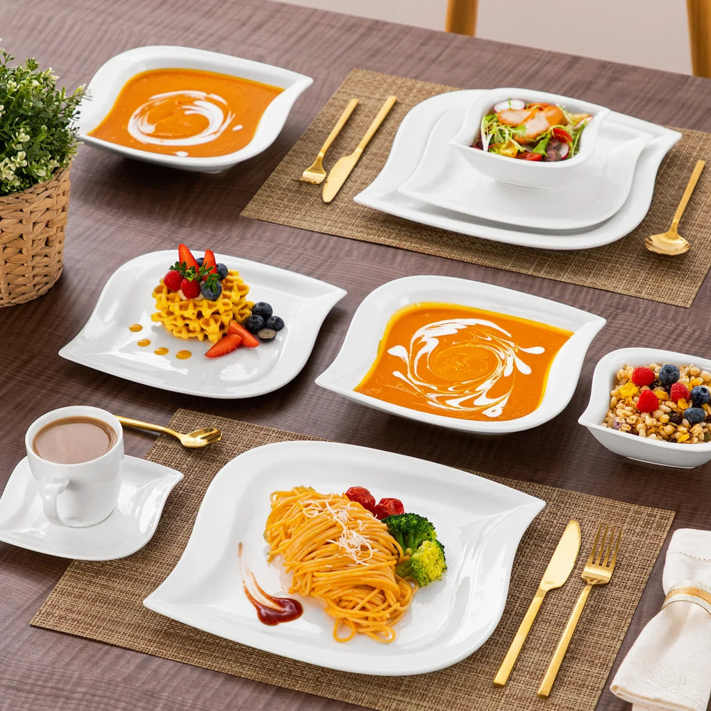 2026 Newvancasso 36 pcs Dinnerware Sets, Plates and Bowls Set for 6, Porcelain Dinner Set, Marble Gray