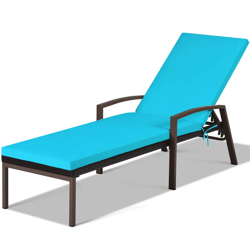 2026 NewCostway 2PCS Patio Rattan Lounge Chair Chaise Recliner Back Adjustable Cushioned Red