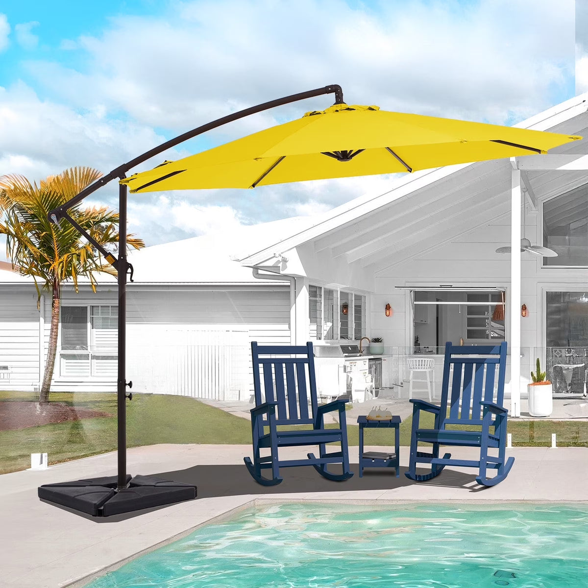 2026 NewJUSTLET 10ft Heavy Duty Patio Hanging Offset Cantilever Patio Umbrella W/ 4-Piece Base Included Included, Beige