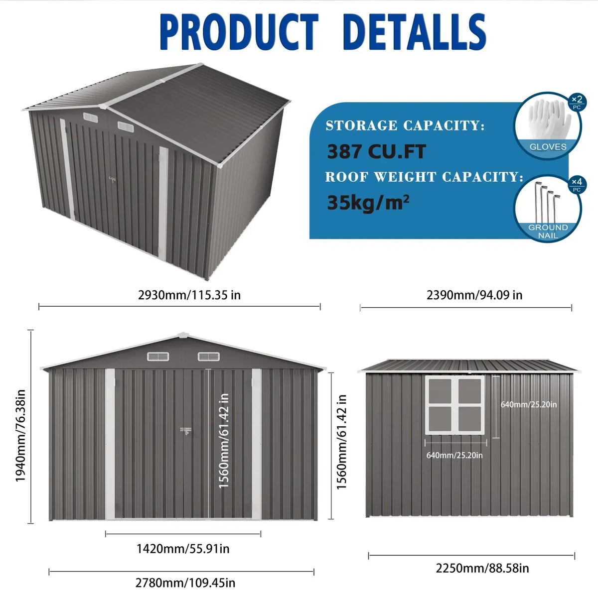 2026 New10 x 8 FT Outdoor Storage Shed, Large Metal Storage Shed, Lockable Door and Air Vent, Clear Window Garden Tool Shed for Bicycles, Tools, Lawnmowers, Backyards, Patios, Lawns - Gray