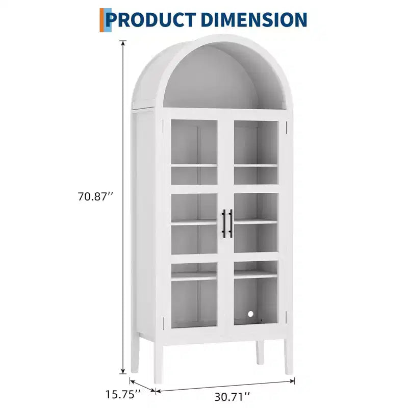 2026 Armario de almacenamiento arqueado negro/blanco de 71" con luces LED y puertas de cristal