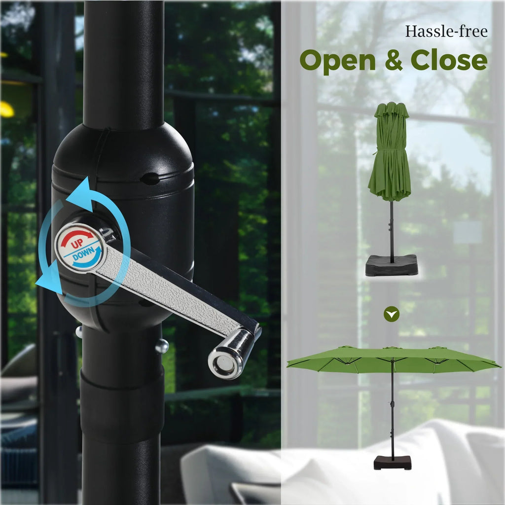 2026 NewAlpha Joy 15ft Outdoor Patio Umbrella Extra-Large Double-Sided Garden Umbrella with Crank Handle and Base - Smoky Gray