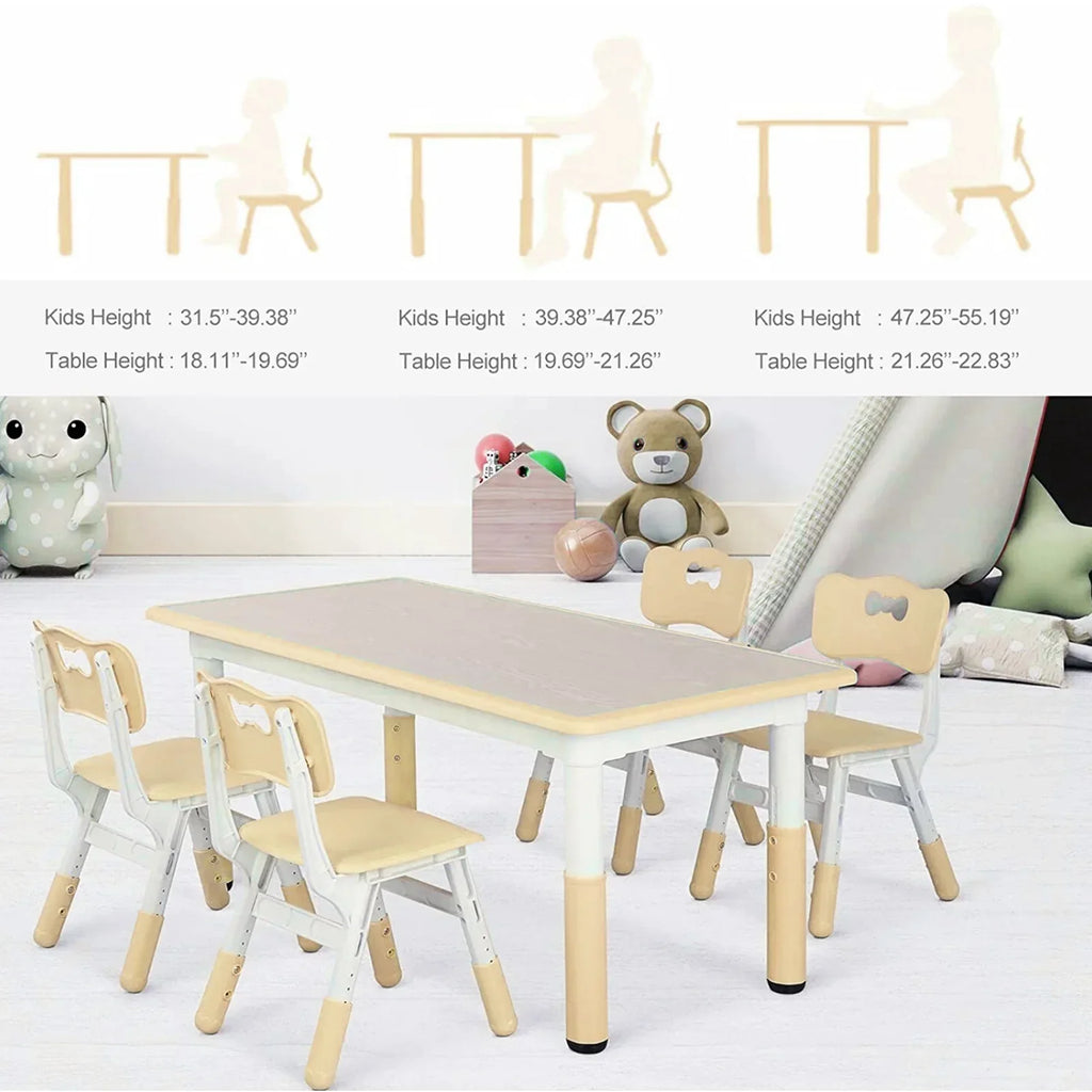2026 NewLAZY BUDDY Kids Table and 4 Chairs Set, Height Adjustable Toddler Desk with Graffiti Desktop, Kids Activity Table Set for Daycare, Home