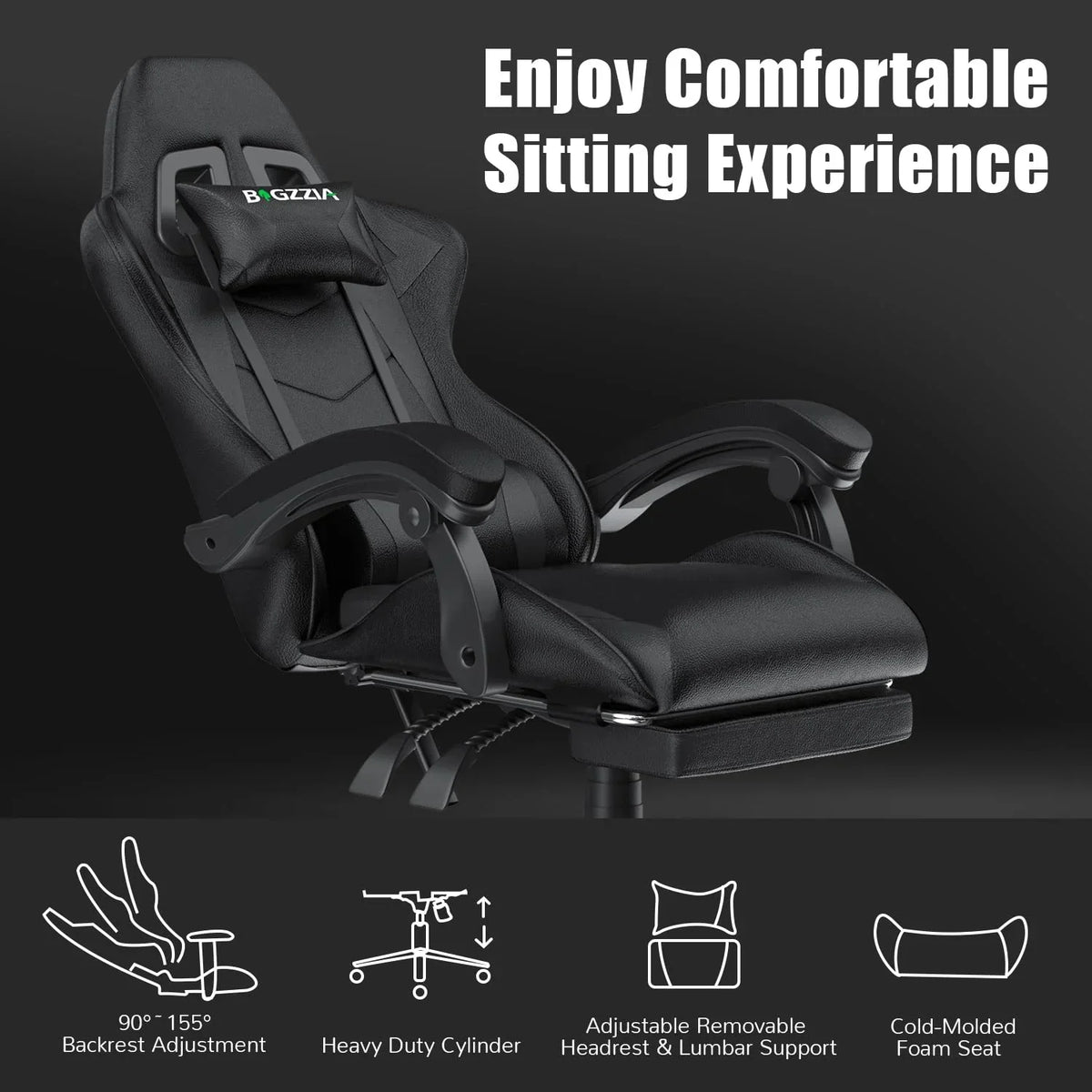 2026 NewBigzzia Gaming Chair Office Chair, Ergonomic Game Chair with Height Adjustable Headrest and Lumbar Support for Adults Teens, Black & White