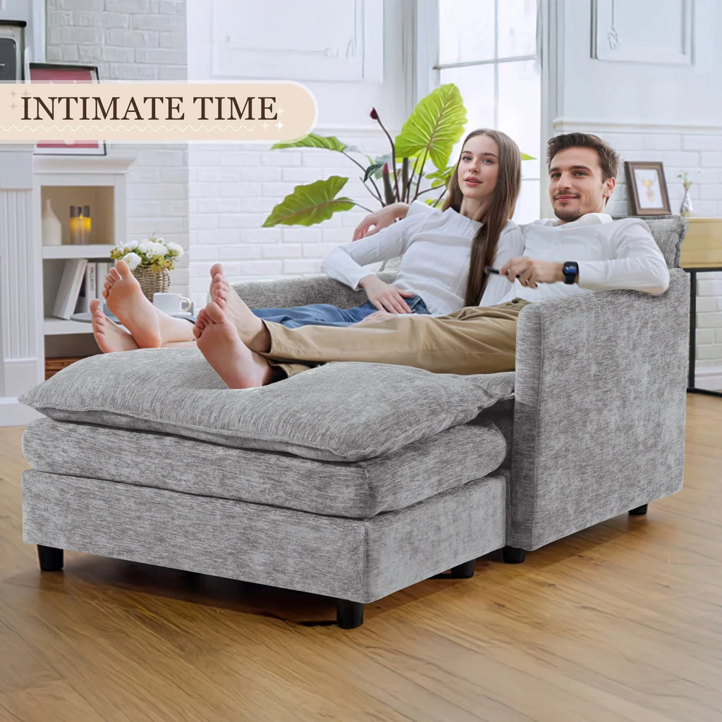 2026 NewMuumblus Oversized Lounge Chair with Ottoman, Cloud Accent Armchair for Living Room, Beige Chenille