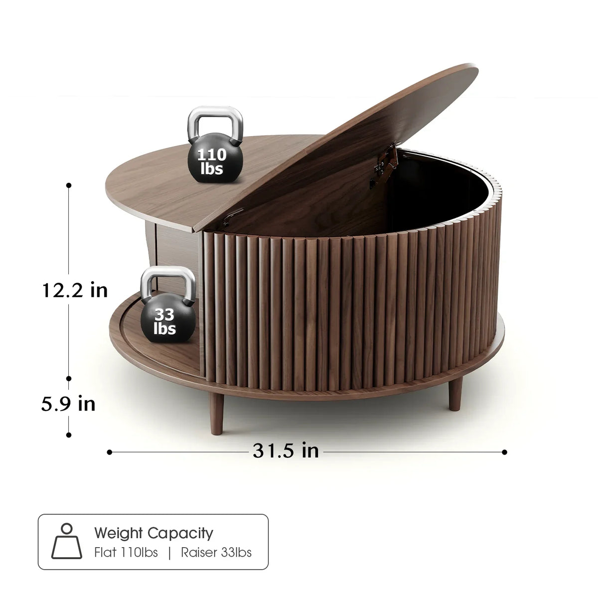 2026 NewJOINICE Round Coffee Table with Storage and Sliding Door,Mid Century Modern Wooden Center Table,for Living Room,Walnut