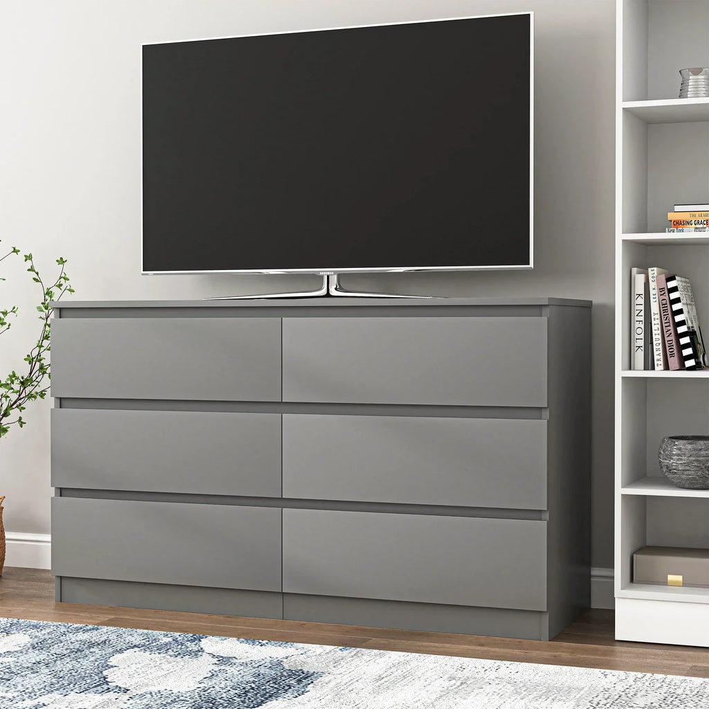 2026 NewResenkos Modern Mid Century 6 Drawer Wide Dressers Chests for Bedroom, Chest of Drawer Organizer Grey