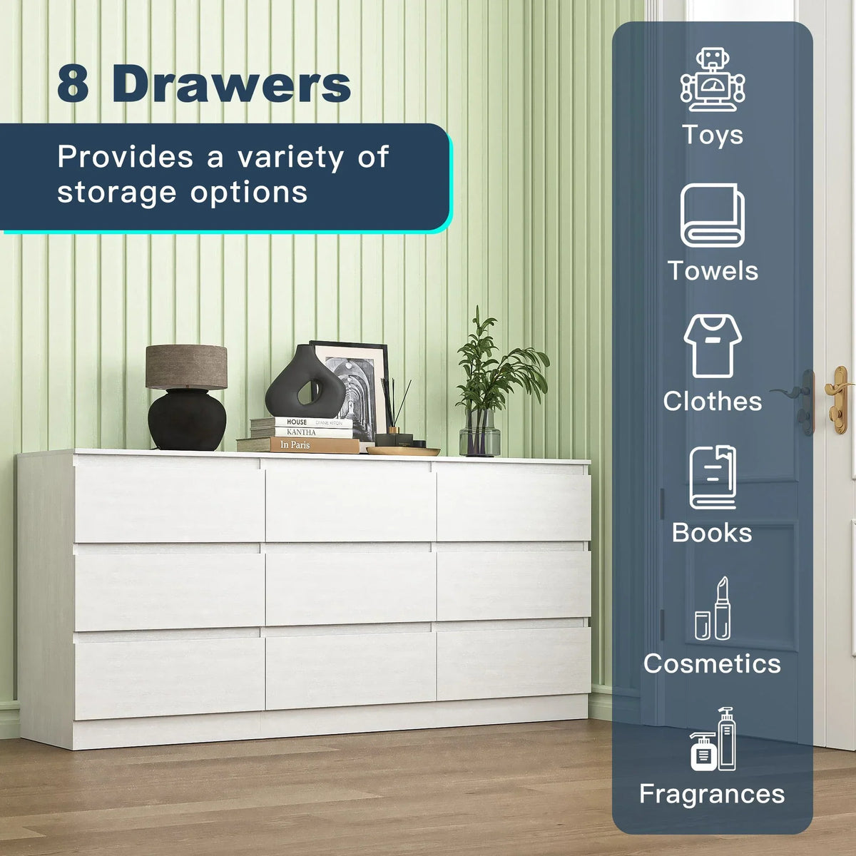 2026 NewResenkos Modern Mid Century 6 Drawer Wide Dressers Chests for Bedroom, Chest of Drawer Organizer Grey