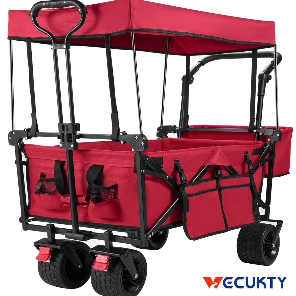 2026 NewVECUKTY Collapsible Garden Wagon Cart with Removable Canopy Black