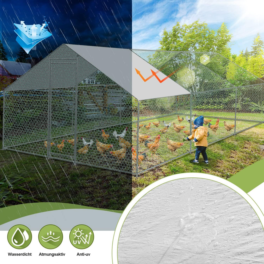 2026 Sonnewelt Corral exterior 3x6x2m Gallinero de acero galvanizado Jaula para animales pequeños Casa de pollos Techo Gallinero avícola con techo parasol y puerta para jaula de mascotas Jaula de pollos Jaula de pájaros Animales pequeños Plantas