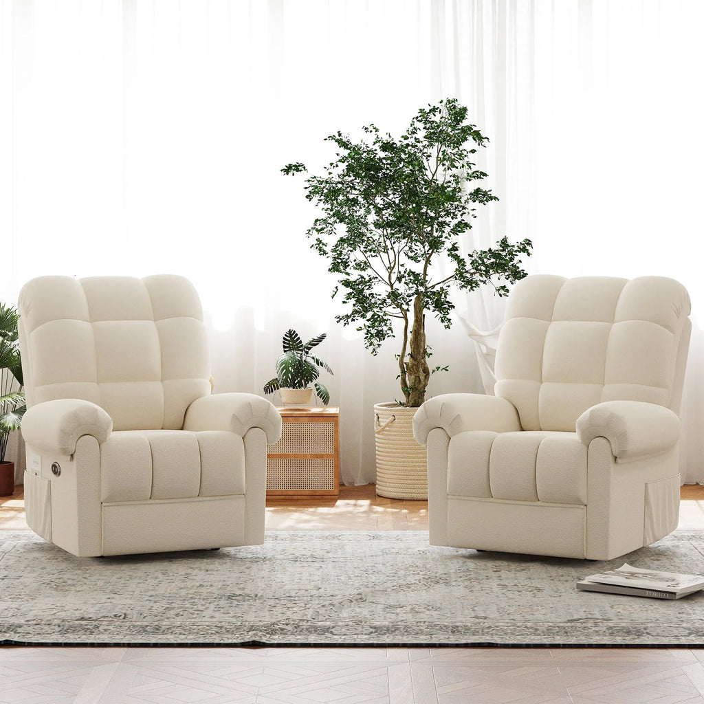 2026 NewPower Recliner Chair,Electric Recline Sofa Chair for Adults with USB Port,Comfy Teddy Fleece Adjustable Cloud Sofa,Tool-Free Setup,Beige White