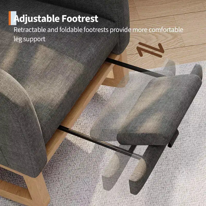 2026 Sillón mecedora deslizante tapizado con bolsillo lateral, estructura de madera, 1 plaza